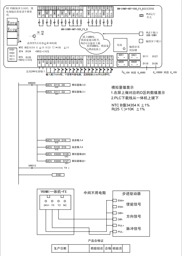 中达优控触摸屏plc一体机 5寸一体机mm-24mr-4mt-500_fx_b三菱编程***