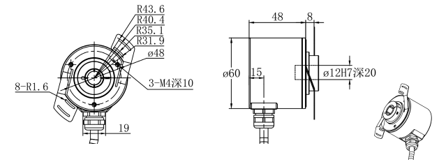 单圈型绝对值编码器 RS485 0-10v信号 模拟信号 38mm外径单圈型绝对编码器,RS485信号单圈型传感器,增量型编码器,模拟信号单圈型编码器