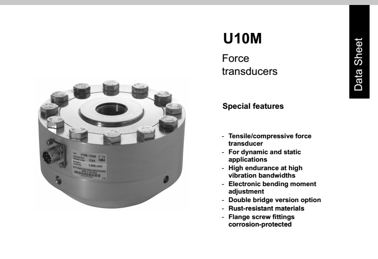 德国HBM U10M U10M-2.5 1.25 5 12.5 25 50 125 250 500KN力传感器 1-U10M/2.5KN,1-U10M/1.25KN,1-U10M/5KN,1-U10M/25KN,1-U10M/50KN