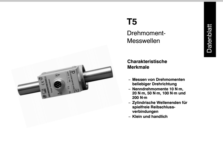 德国HBM T5 T5-10 20 50 100 200NM扭矩传感器 T5/10Nm,T5/20Nm,T5/50Nm,T5/100Nm,T5/200Nm