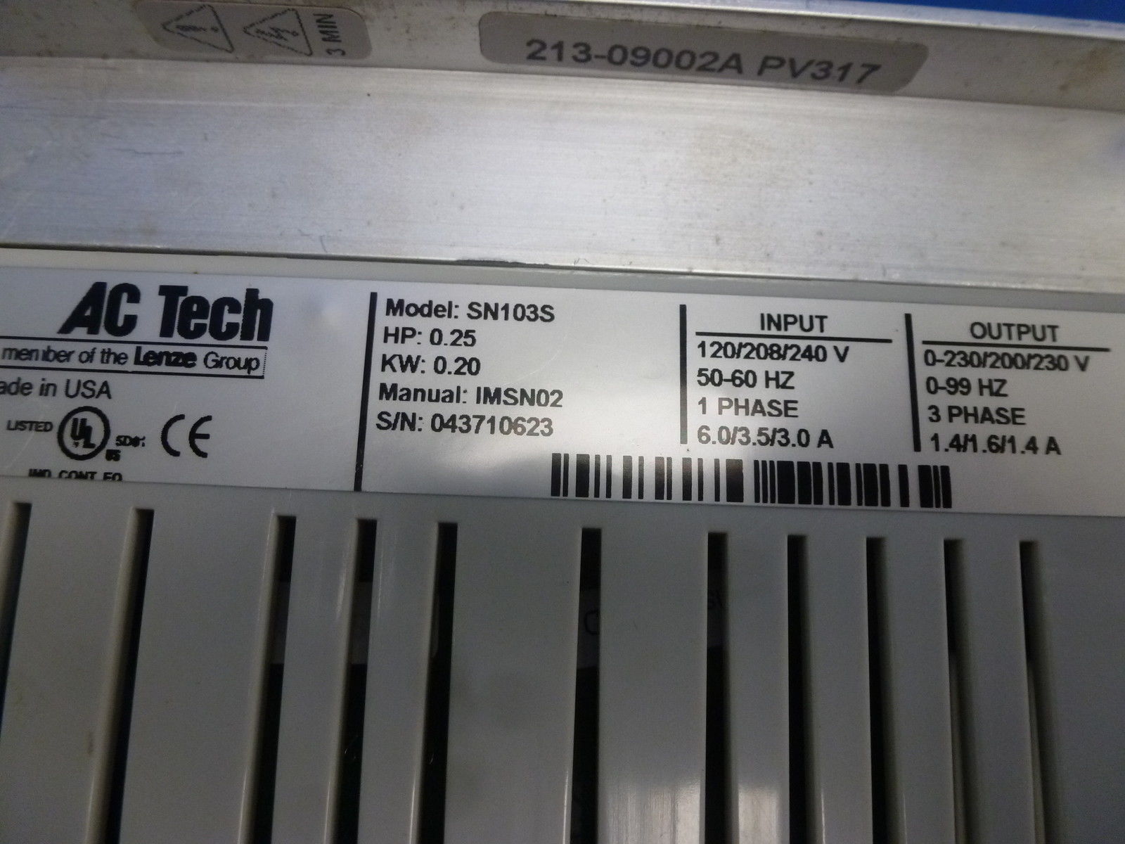 AC TECH SN103S VFD .18kW 1/4HP