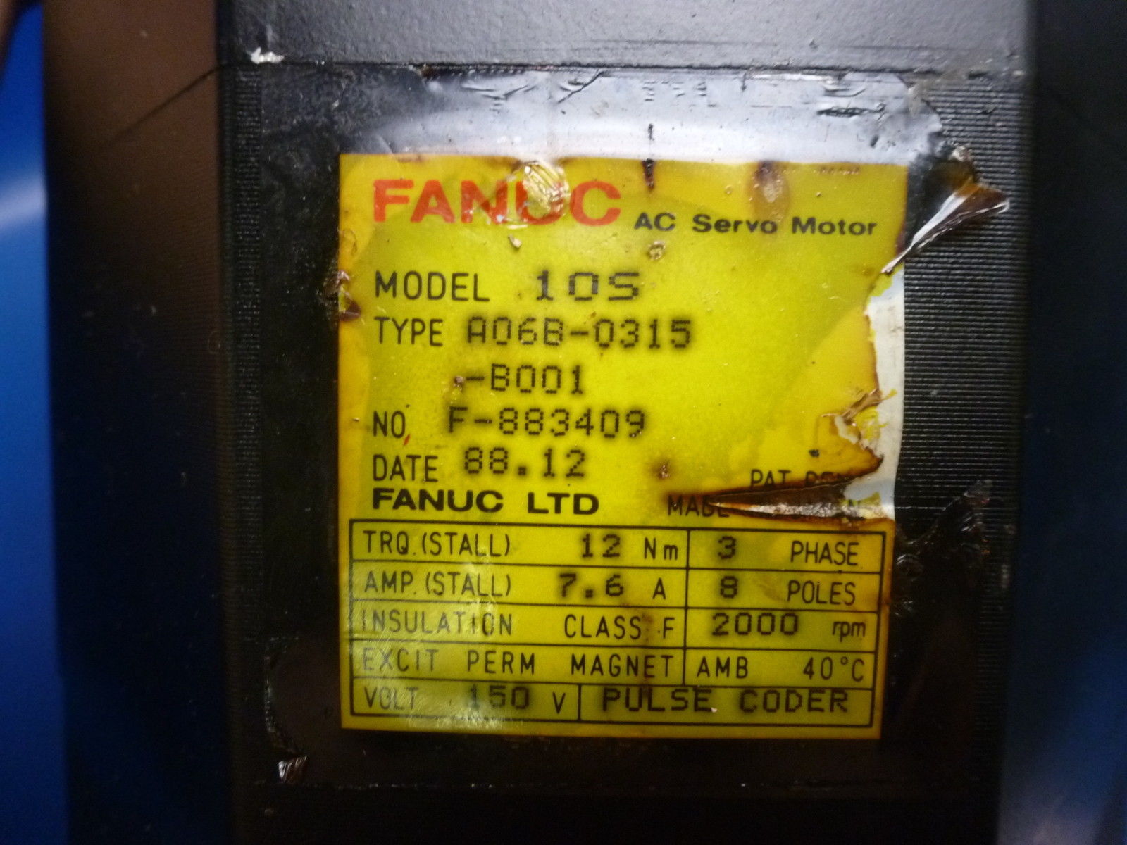 FANUC MOTOR A06B-0315-B001 A06B0315B001