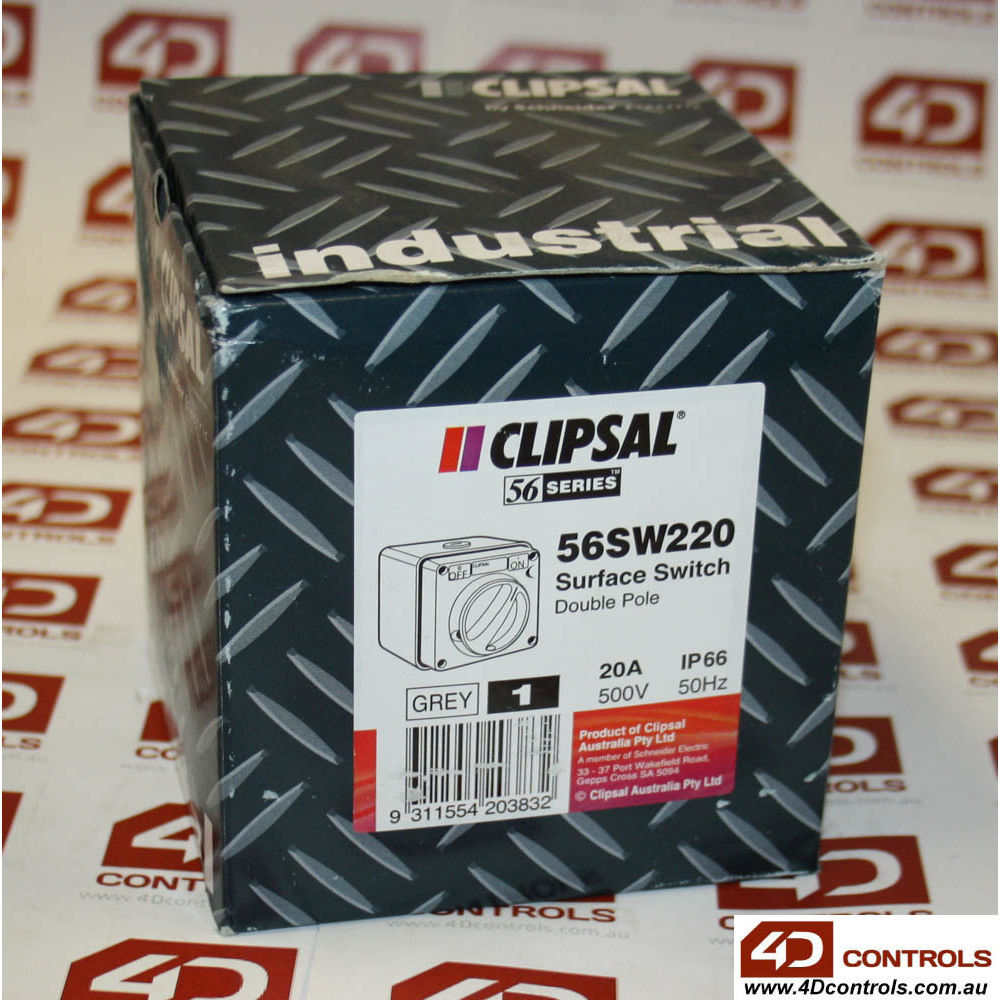 Clipsal 56SW220 SURFACE SWITCH DOUBLE POLE 20A 500V 50Hz IP6