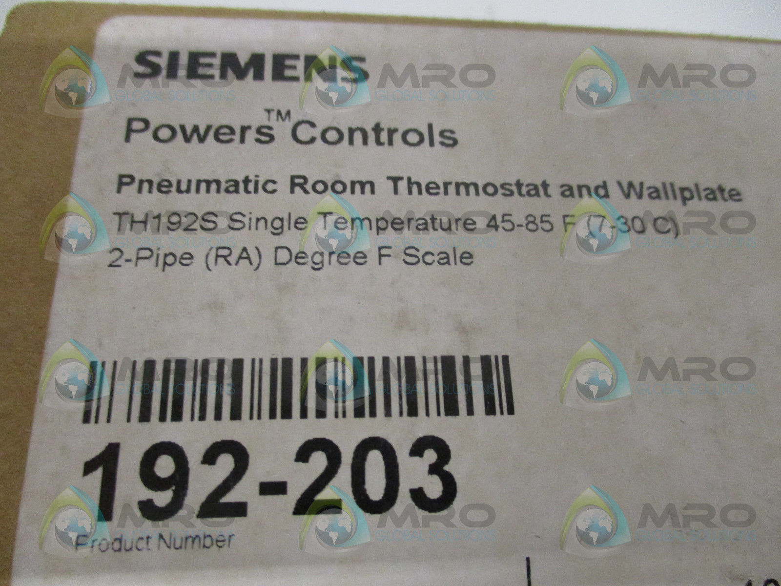 SIEMENS POWERS 192-203 PNEUMATIC ROOM THERMOSTAT AND WALLPLA
