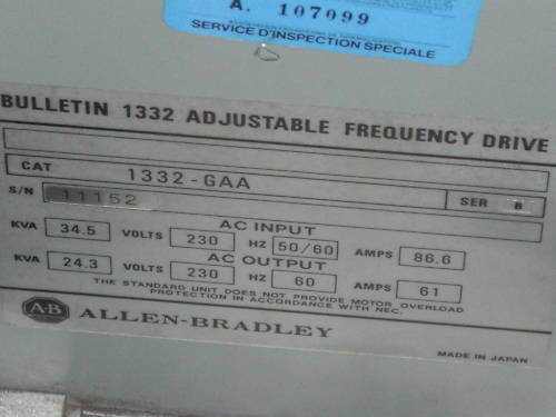 ALLEN BRADLEY ADJ. FREQUINCY AC MOTOR DRIVE 1332-GAA 1332-GAA,Allen Bradley,PLC