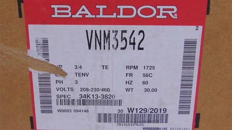 NEW Baldor VNM3542 Industrial Motor 3/4 HP 208-230/460V 1725 VNM3542,Baldor,PLC