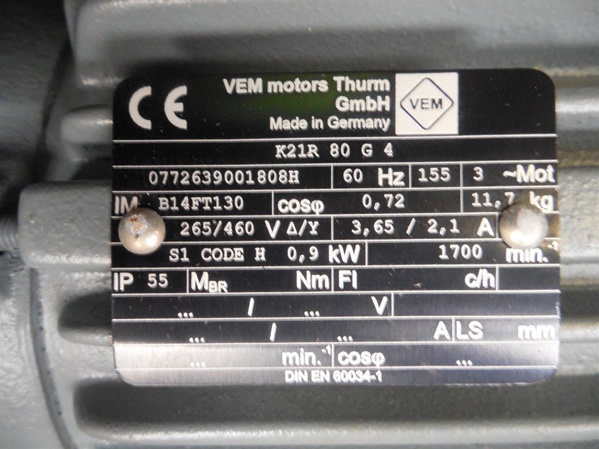 NEW VEM Motors K21R80G4 Three Phase Electric Motor 0.9kW 170 K21R80G4,VEM Motors,PLC