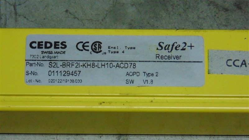 USED Cedes S2L-BRF2I-KH8-LH10-ACD78 Safe2+ Light Curtain Rec S2L-BRF2I-KH8-LH10-ACD78,Cedes,PLC