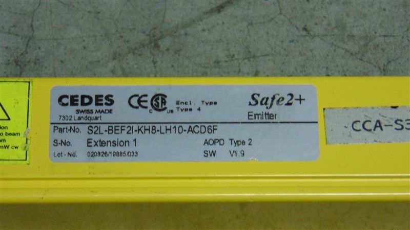 USED Cedes S2L-BRF2I-KH8-LH10-ACD6F Safe2+ Light Curtain Emi S2L-BRF2I-KH8-LH10-ACD6F,Cedes,PLC