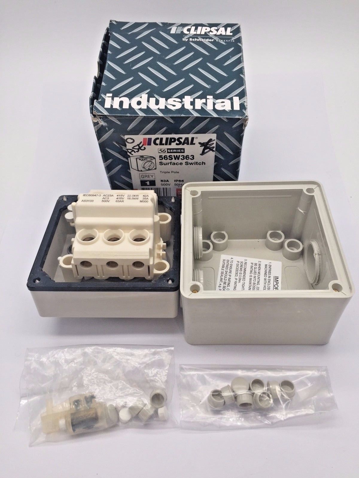 Clipsal 56SW363 Surface Switch 1 Gang 3 Pole 3 Phase 63A 500 56SW363,Clipsal,PLC