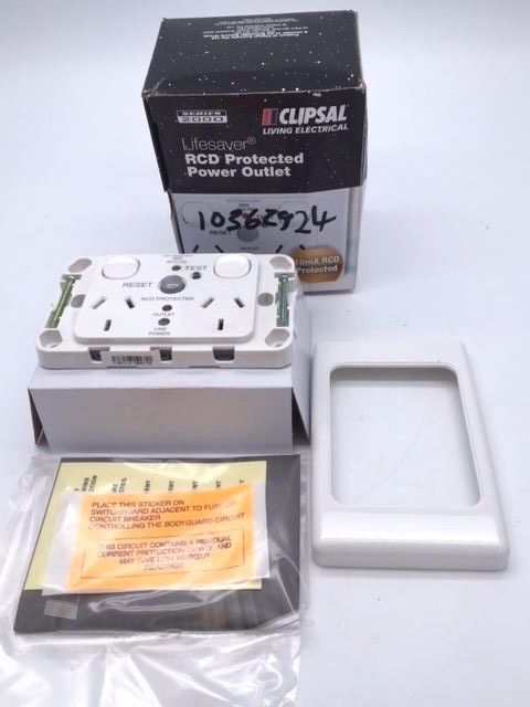 Clipsal 2025RCD10 White RCD Protected Twin Switched Socket O 2025RCD10,Clipsal,PLC