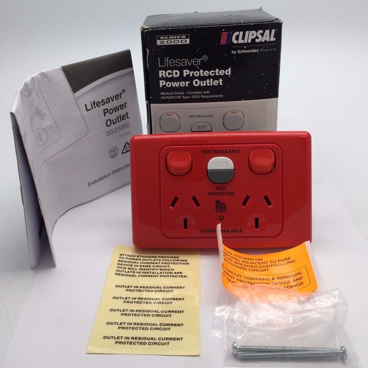 Clipsal ML2025RC10 RED RCD Protected Twin Switched Socket Ou ML2025RC10,Clipsal,PLC