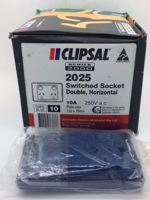 Clipsal 2025 Socket Outlet Double Twin 10A Power-Point GPO S 2000 BLUE,CLIPSAL,PLC