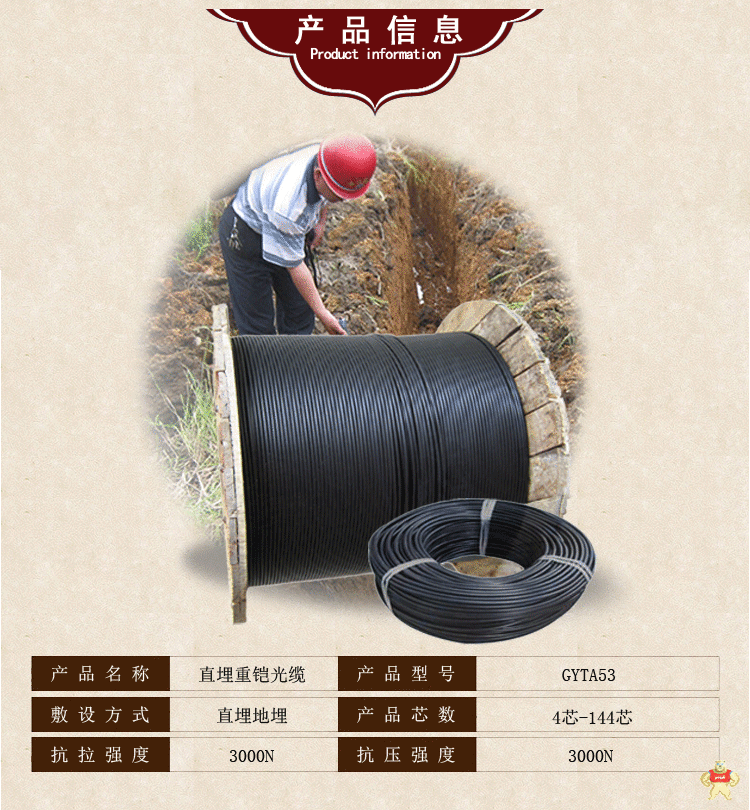 室外4芯直埋光缆GYTA53-4B1.3单模地埋光纤线双铠双护重铠光缆 GYTA53光缆,直埋光缆,重铠光缆,双铠双护套光缆,地埋光缆