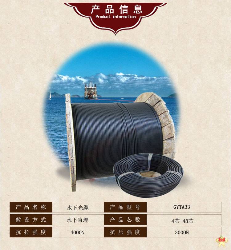 GYTA33-4b1.3通信光缆室外水下直埋光纤4芯钢丝铠装防水重铠光缆 GYTA33光缆,水下光缆,直埋重铠光缆,钢丝铠装光缆,海底光缆