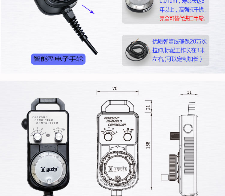 YZ-CK-LGD-B-4-E-3M智能电子手轮，三菱，法那科，手轮脉冲发生器 电子脉冲手轮,手持单元,CNC电子手轮,手摇脉冲发生器,三菱