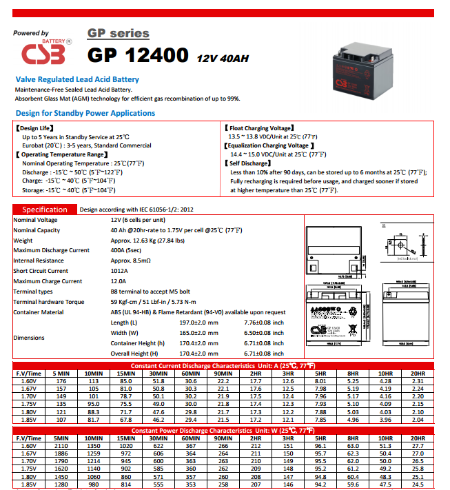 GP12400 UPS电源电池 CSB品牌产品12V40AH 产品***