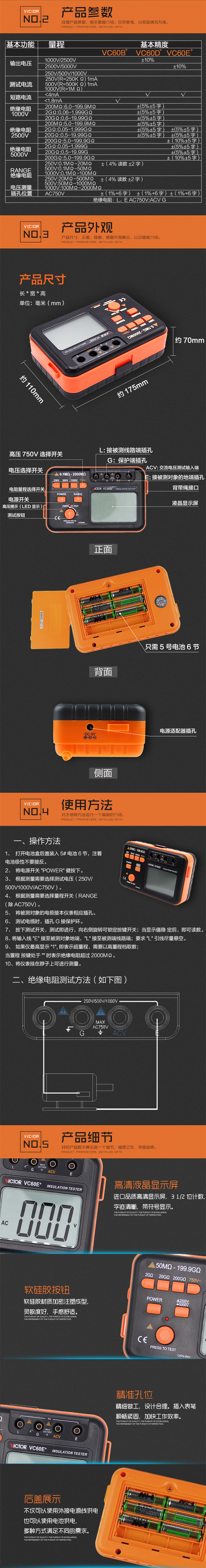 胜利数显绝缘电阻测试仪VC60B+高精度数字兆欧表绝缘测试仪摇表 兆欧表,数字兆欧表,绝缘电阻测试仪,绝缘电阻表,摇表
