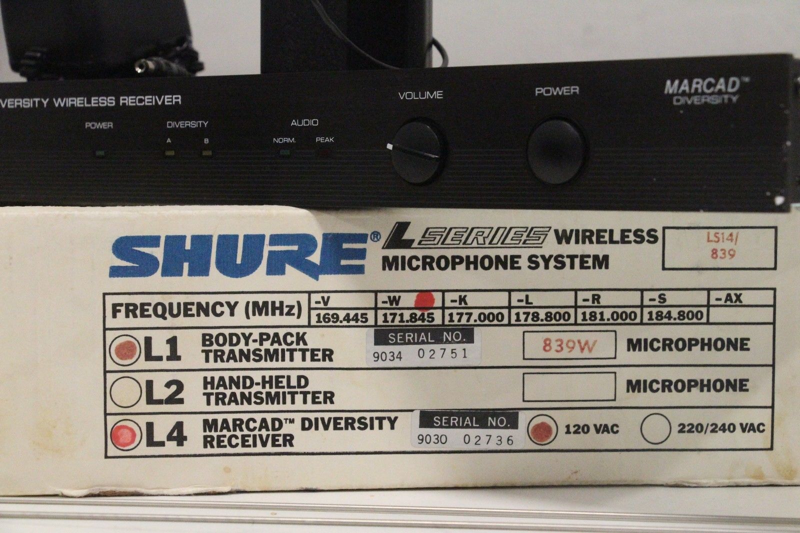 Shure Diversity Wireless Receiver L4-W MARCAD Diversity w/ T L4-W,Shure,PLC