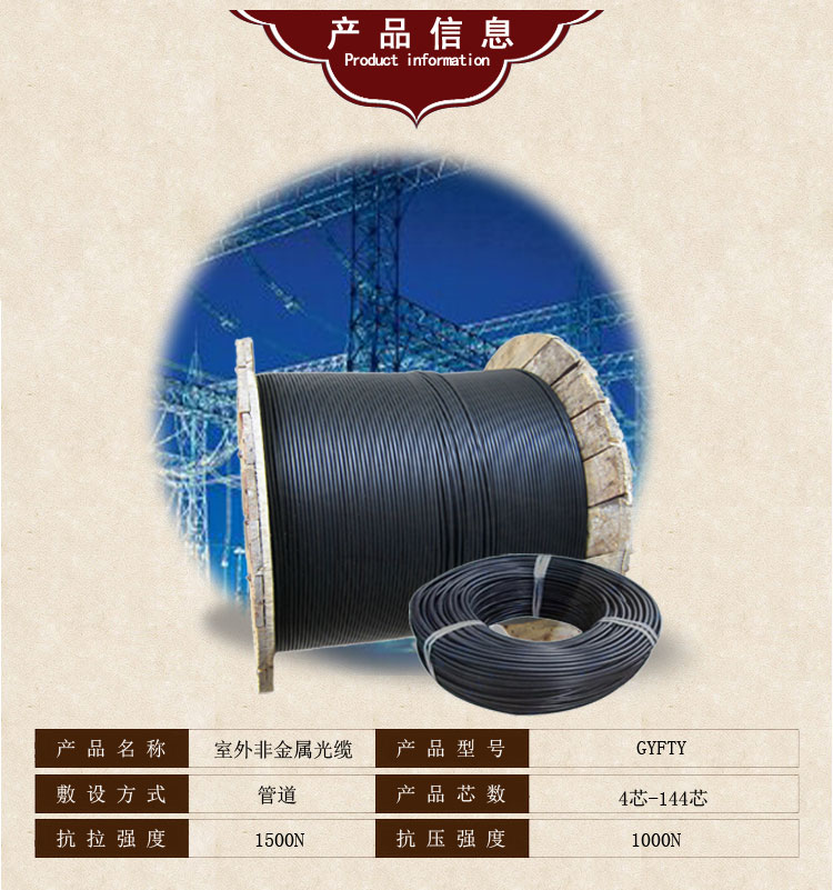 8芯管道无铠光纤光缆GYFTY-8b1光缆非金属层绞式室外单模通信光缆 GYFTY光缆,层绞式光缆,管道光缆,光伏用无铠光缆,多雷区专用光缆