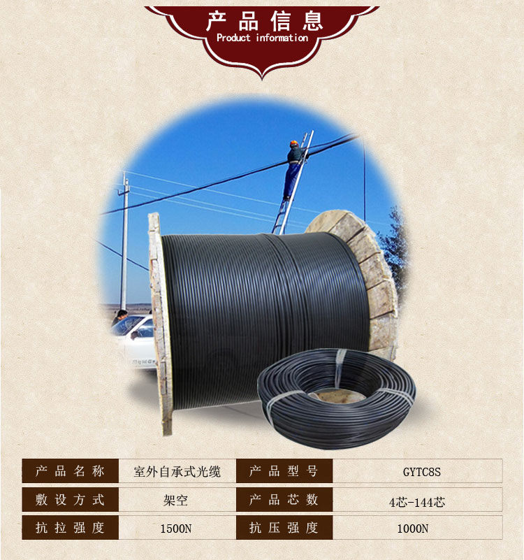 室外架空层绞式GYTC8S-12B1光缆自承式铠装光纤线12芯单模8字光缆 GYTC8S光缆,层绞式自承光缆,自承式架空光缆,8字型光缆,八字缆