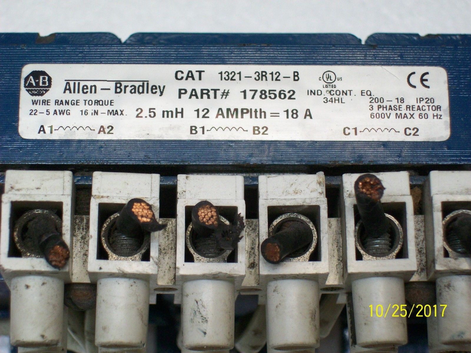 ALLEN BRADLEY 3 PHASE LINE REACTOR 12A 12 AMP 600V , 1321-3R 1321-3R12,ALLEN BRADLEY,PLC