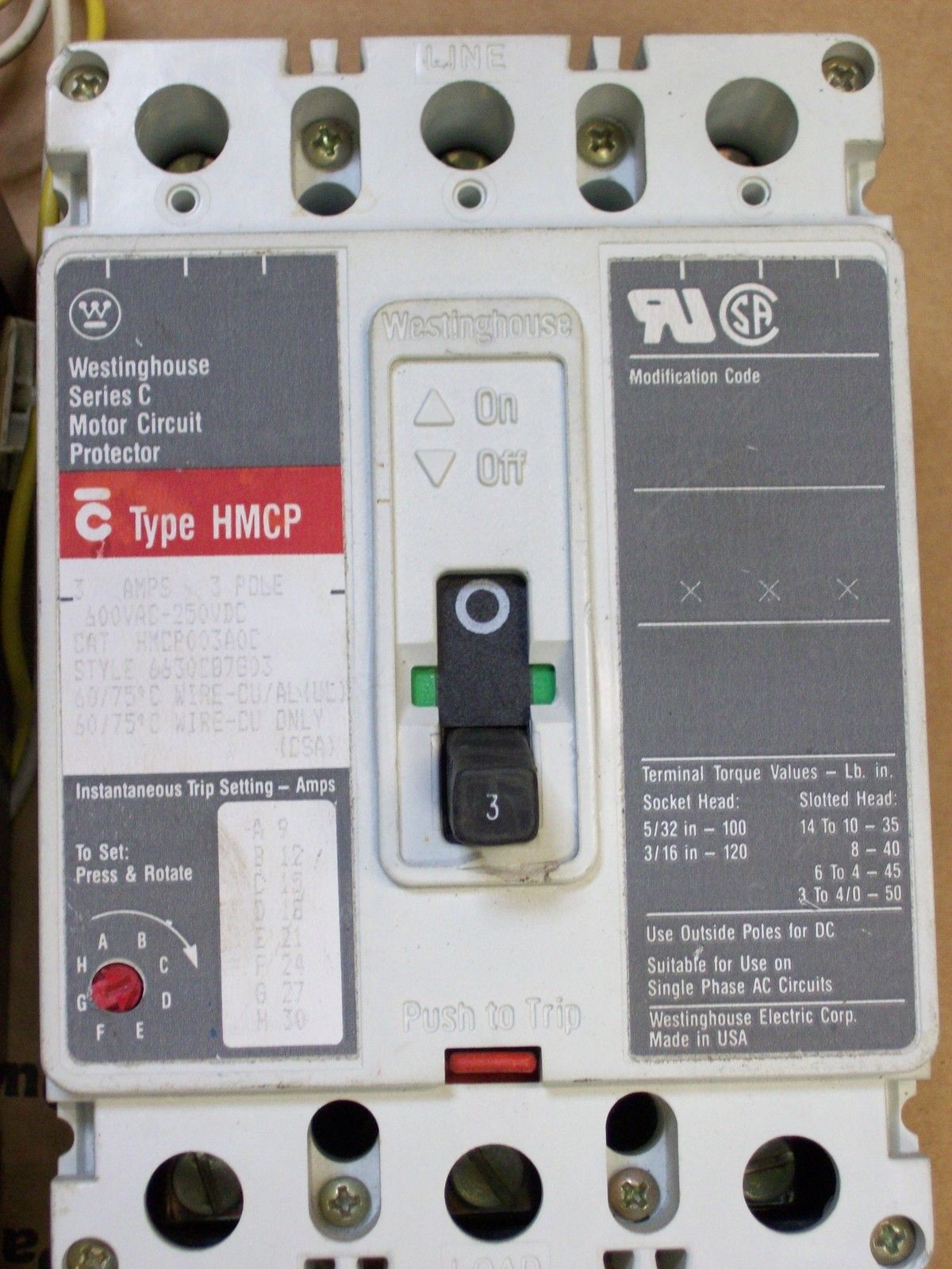 WESTINGHOUSE  HMCP003A0C  3 AMP MOTOR CIRCUIT PROTECTOR MCP003A0C,其他品牌,PLC