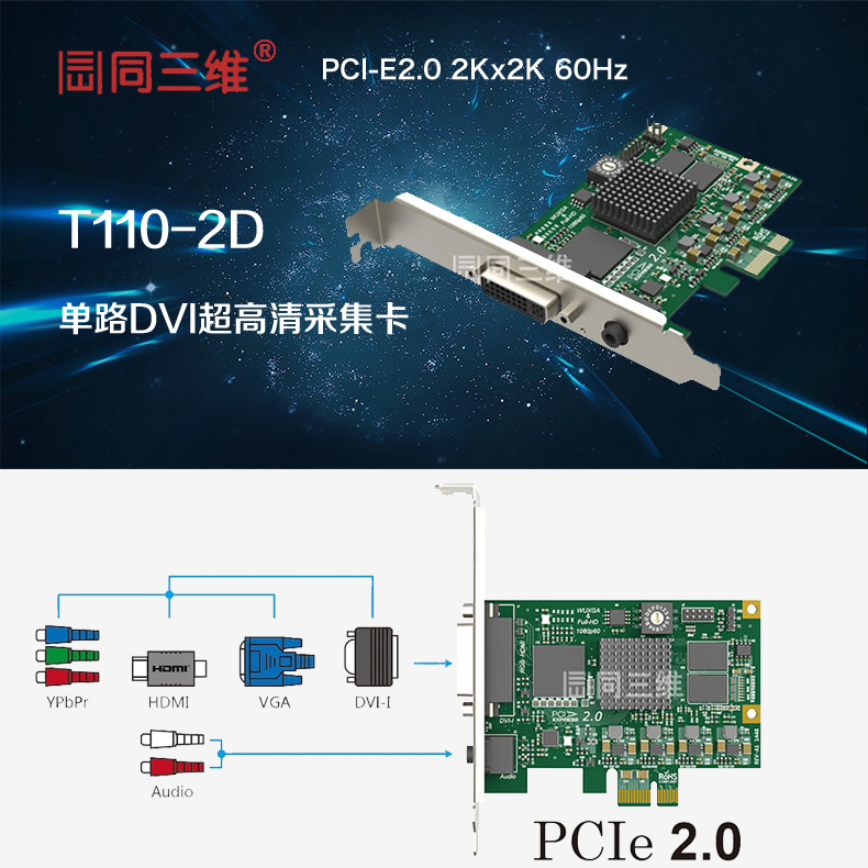 同三维T110-2D单路DVI/HDMI/VGA/色差分量超高清音视频采集卡 视频采集卡,HDMI视频采集卡,DVI视频采集卡,VGA视频采集卡,高清视频采集卡