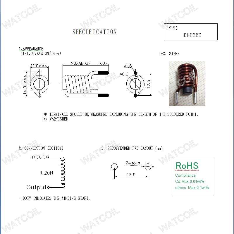 磁棒电感 DR0620  1.2uH 15A 1.2uH 15A,功率电感,滤波电感,共模电感,线圈电感
