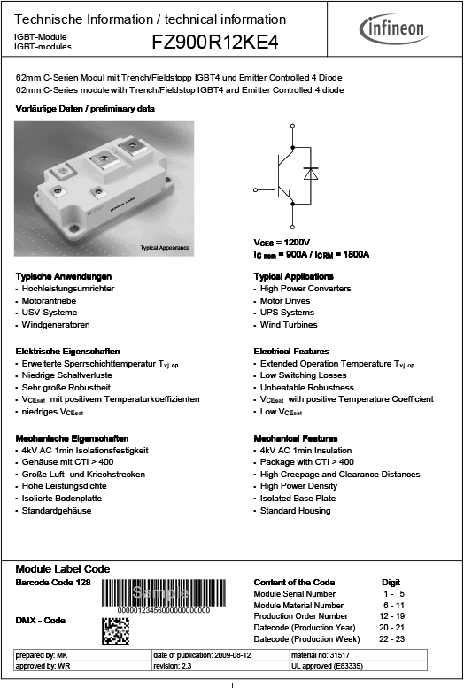 德国功率IGBT模块FZ900R12KE4功率晶闸管,原装现货 IGBT模块,可控硅模块,熔断器,晶闸管,整流桥